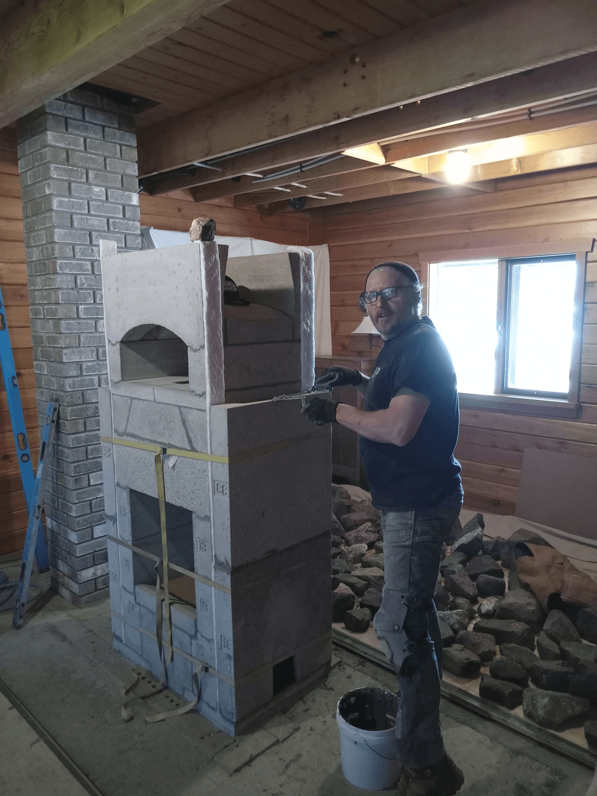 Core-built masonry heater assembly